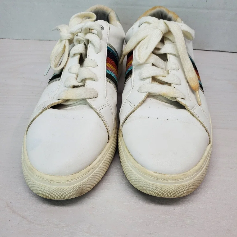 Time‎ and Tru Women's White Rainbow Stripe Sneakers Size 8.5 Comfort